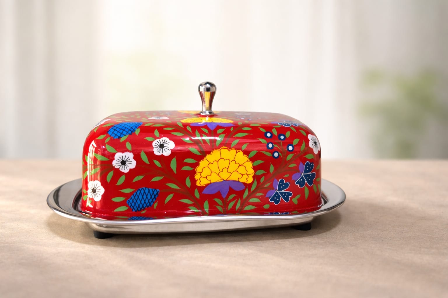 Steel butter box ,Steel Butter Dish with lid, Hand Painted Butter box, Cheese Dish, stainless steel butter box , butter case